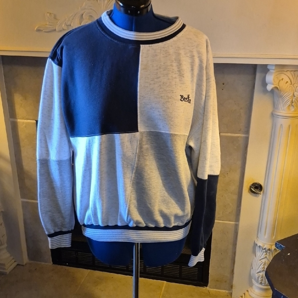 LaMade"Beekin"Men's Color Block Blue/Gray&white:vintage Sweatshirt.Sz.XL(#2002).